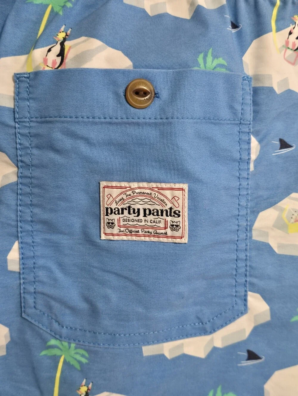 Party Pants Cold Chillin Blue Penguins Icebergs Swim Trunks Board Short Size XXL
